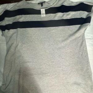 Lane Bryant Short Sleeve Sweater Gray with Blue Stripes